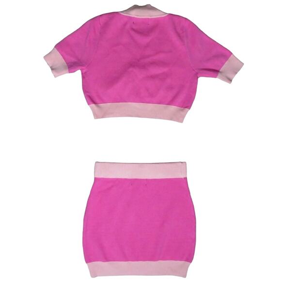 Cider Coord Set Knit Cropped V-Neck Cardigan Mini Skirt Womens Sz Small Pink NWT - Picture 3 of 10